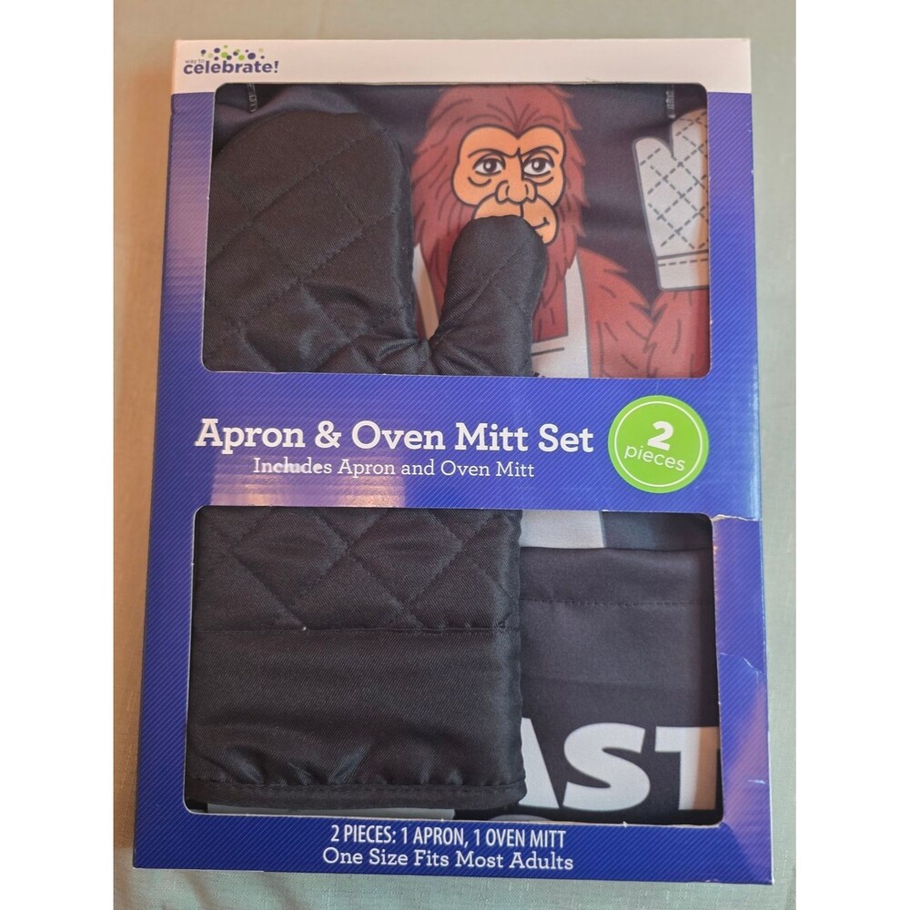 celebrate! Sasquatch Black Apron & Oven Mitt Set - 2 Piece BBQ Kitchen Set